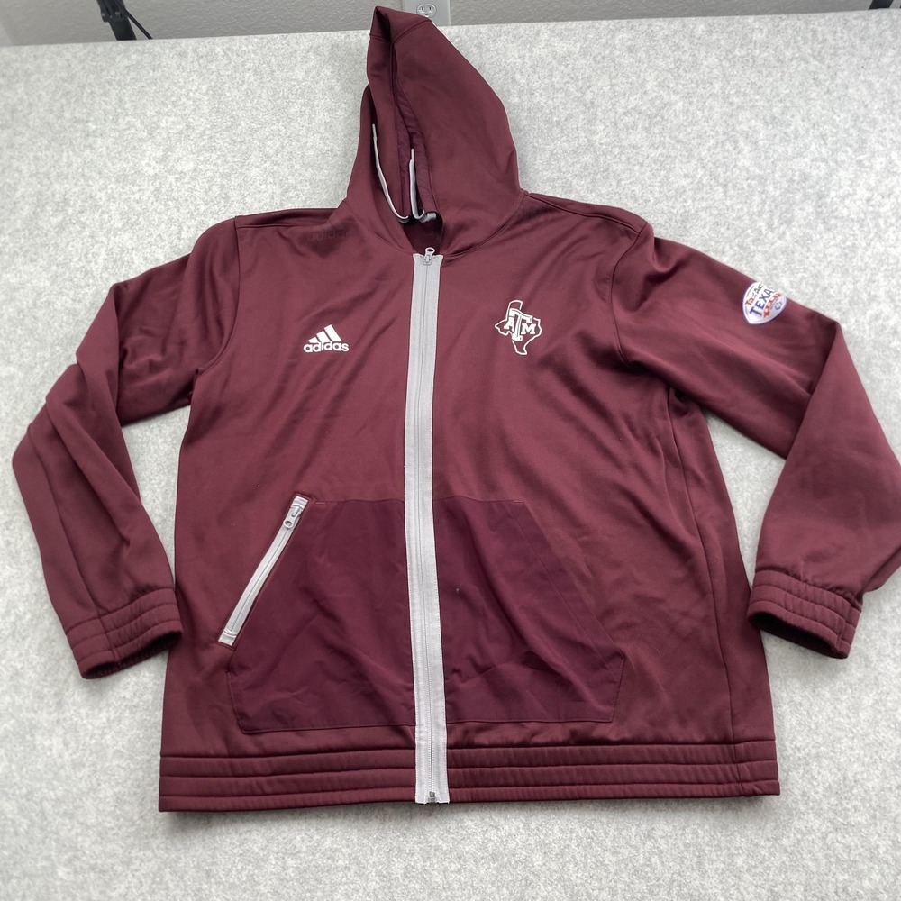 Texas A&M Aggies Jacket Mens XL Maroon Red NCAA Football Adidas AEROREADY Hoodie